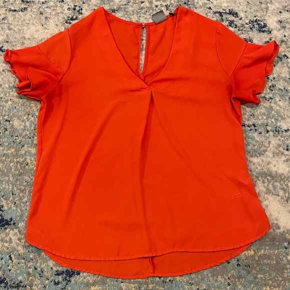 New York & Company Orange Flutter Sleeve Top - Size M - Picture 1 of 6